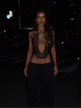 Silver Rhinestone Backless Top💎